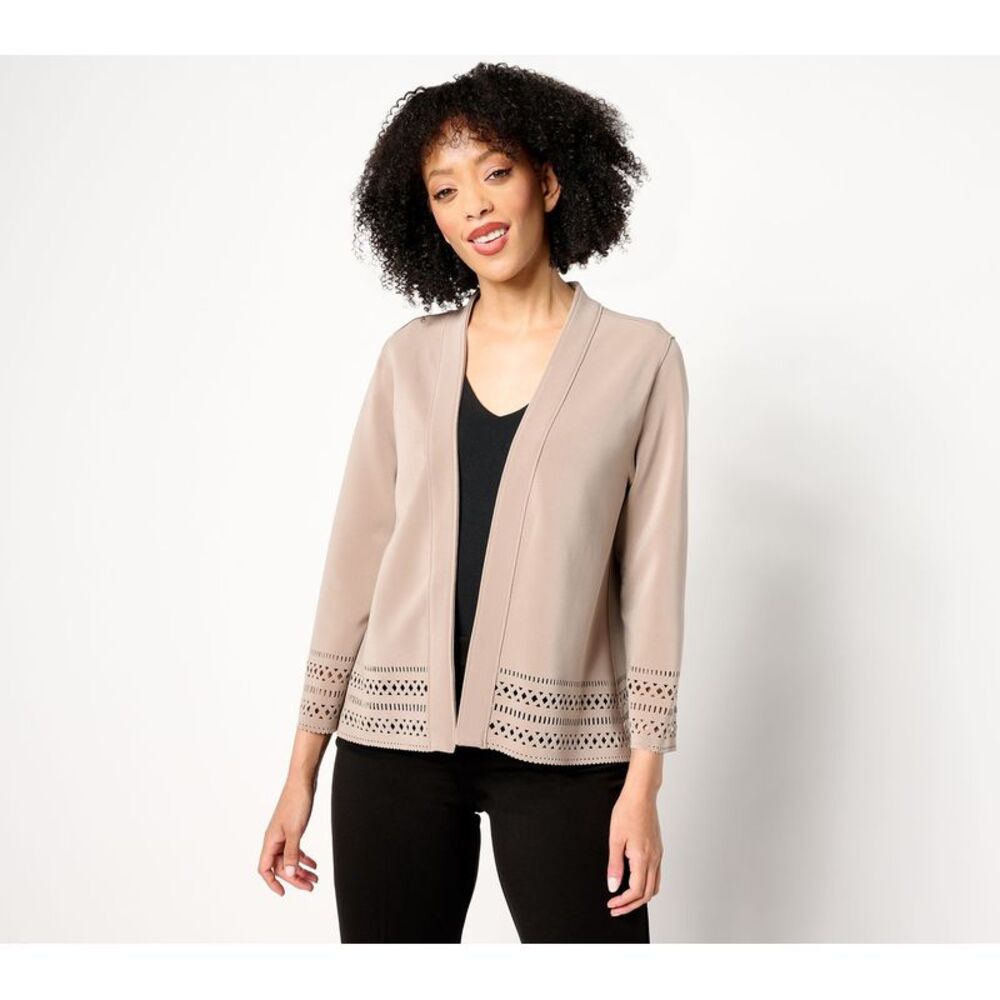 Susan Graver Women's Top Sweater Sz M LK Fusion Open Front Cardigan Brown